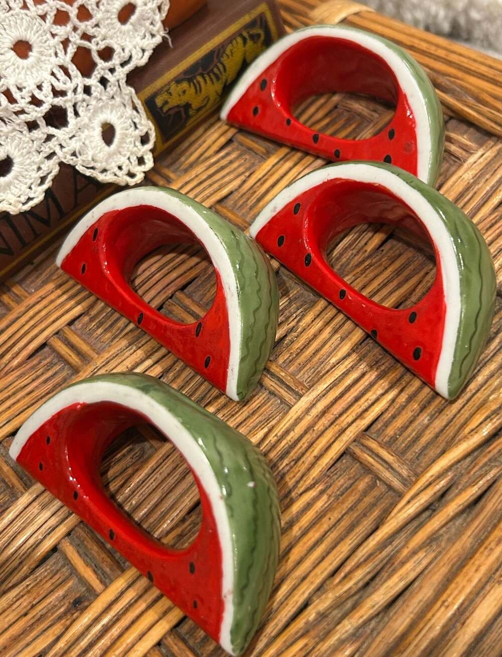 Ceramic Watermelon Slice Napkin Rings Set of 4